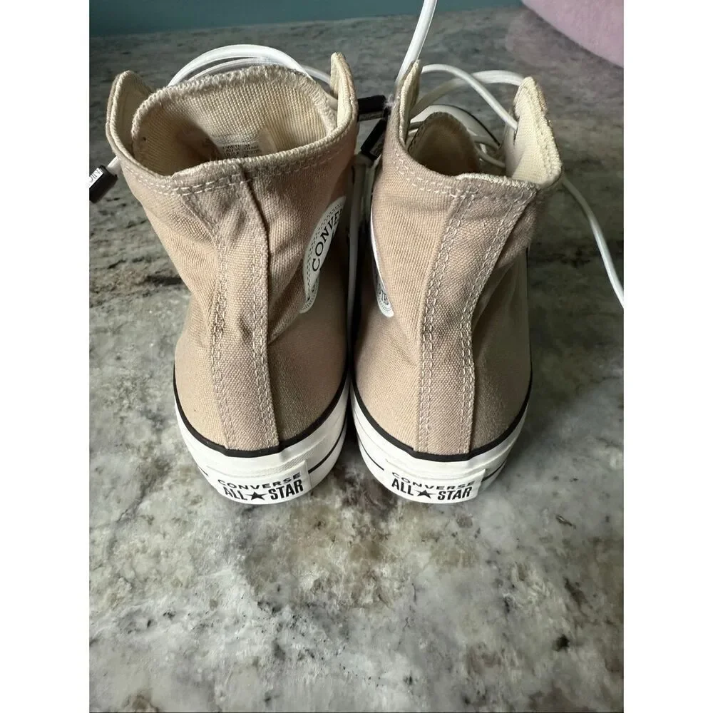 Converse Tan Neutral High Tops with stretchy Laces women’s 8 RARE COLOR